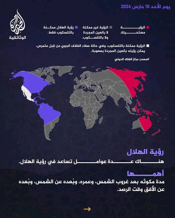 مركز الفلك الدولي ينشر احتمالات رؤية هلال رمضان مساء (...)