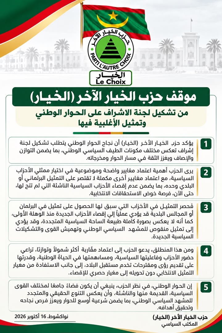 حزب الخيار الآخر (الخيار): نجاح الحوار يتطلب تشكيل لجنة&nbsp;(…)
