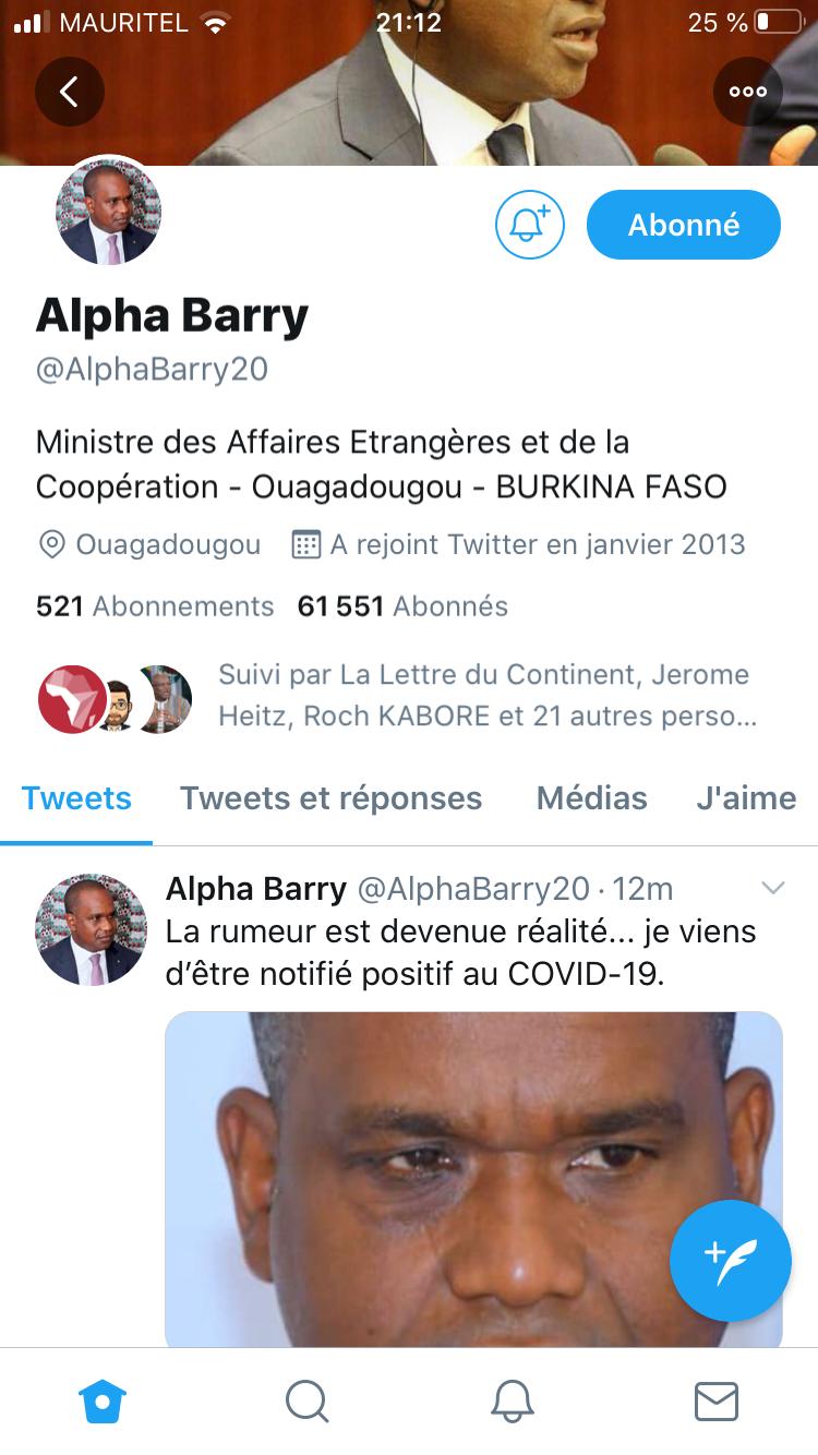 وزير خارجية بوركينا فاسو مصاب بكورونا(صورة)