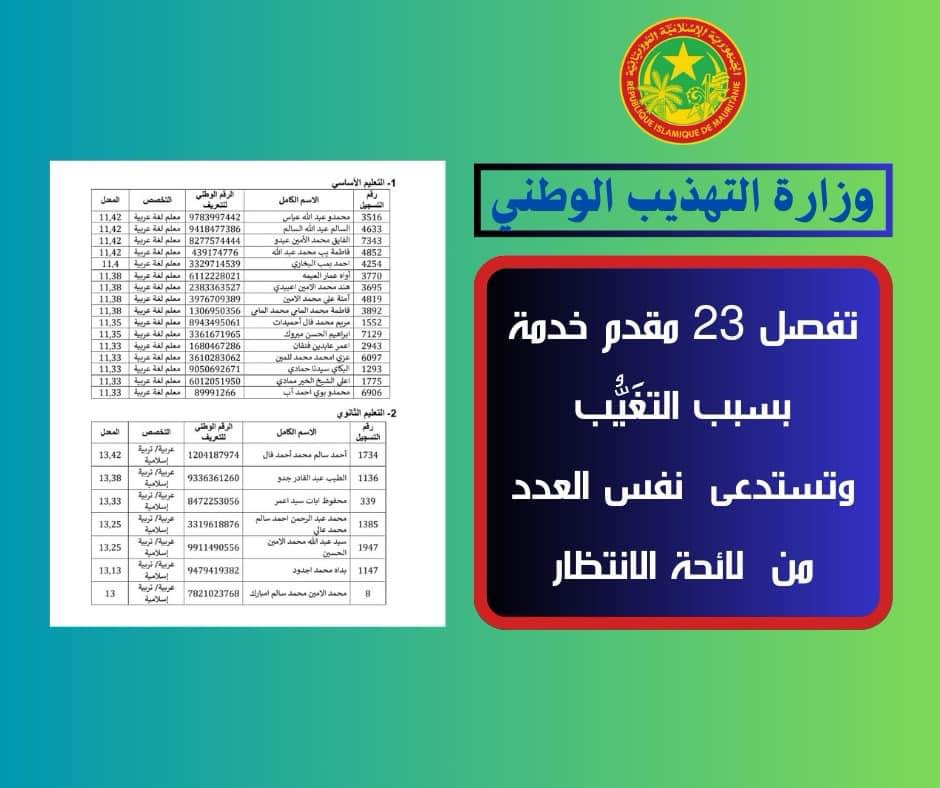 وزارة التهذيب تعلن فصل 23 مقدم خدمة بسبب التغيب وتستدعي (…)